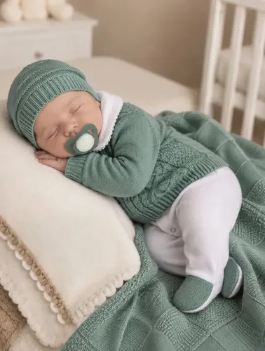 Saída De Maternidade Em Tricô Menino Verde Oliva Verde Oliva 0 A 3 Meses