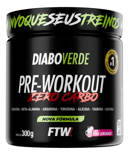 Pre Treino Pre Workout Zero Carbo Com Creatina Pote 300g Sabor Pink Lemonade Ftw - Diabo Verde Limonada Rosa