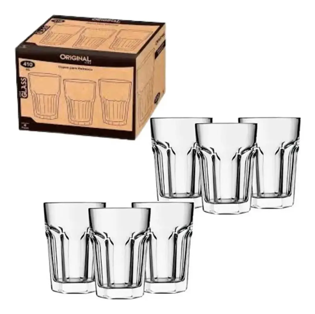 Copos 400 Ml Vidro Grosso E Resistente 6 Unidades Transparente