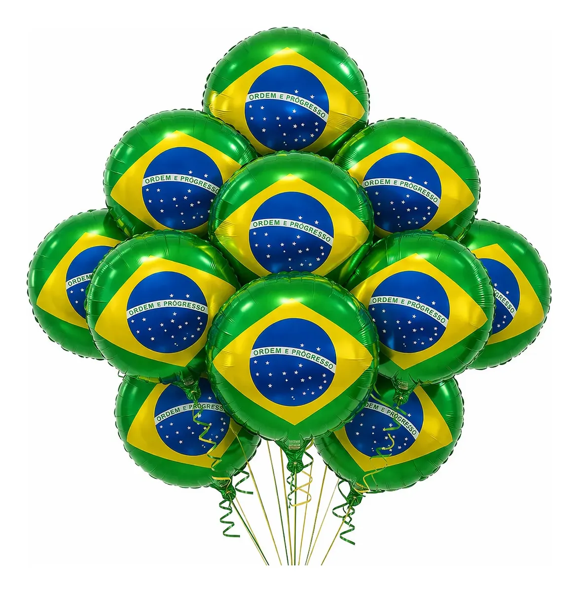 Kit 10 Balão Metalizado Bandeira Do Brasil 45cm Copa Festa Verde
