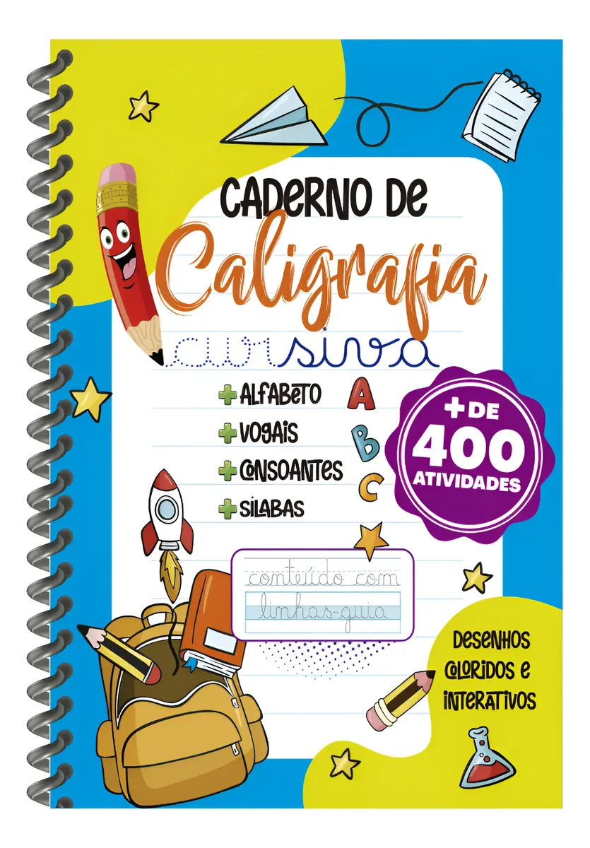 Livro Infantil Caderno Caligrafia Letra Cursiva 400 Atividad Colorido