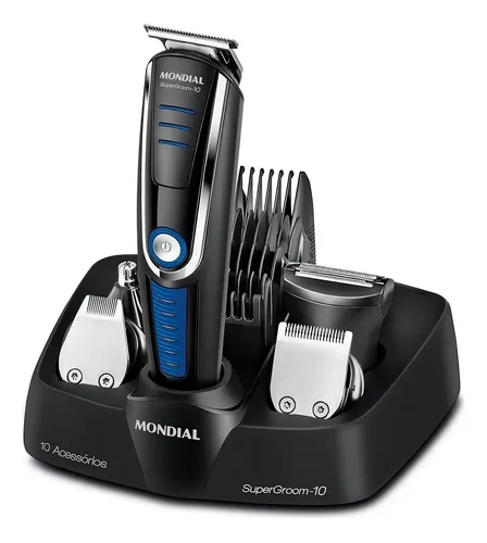Aparador De Pelos Super Groom 10 Mondial Bivolt Bg-03 Preto/azul 127/220v