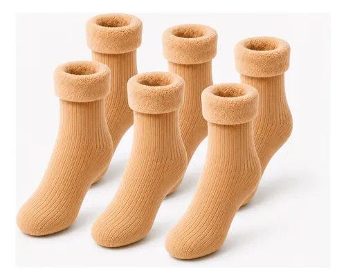 Kit 6 Meias Térmica Grossa Quente Inverno Frio Forrada Pelo Nude Kit 6 Meias 34-44