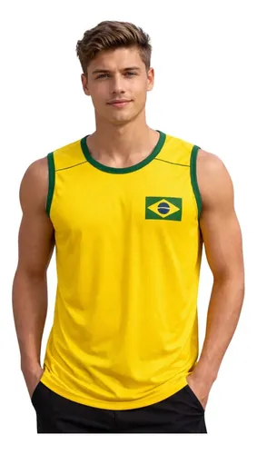 Regata Masculina Dry Fit Brasil Leve Camiseta Machão Amarelo Bandeira Do Brasil M Liso