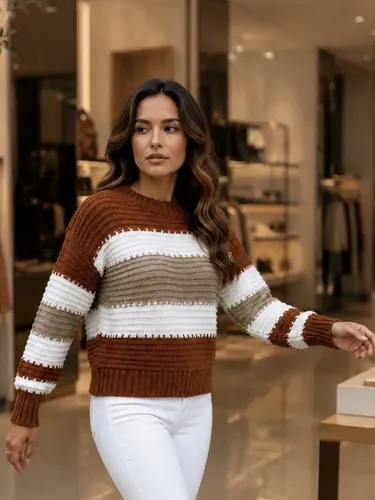 Blusa De Frio Listrada Suéter Feminino Tricot Moda Tricô Bege Listra Unico