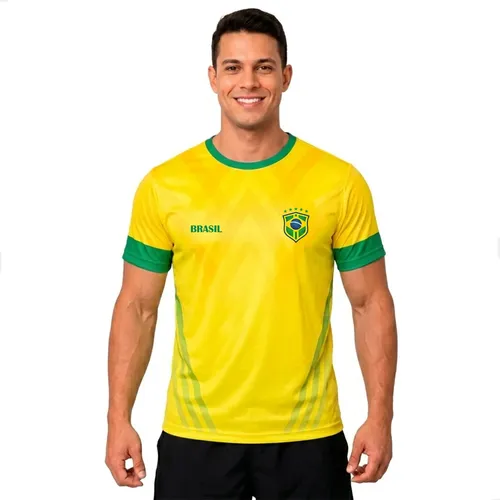 Camisa Dry Esportiva Fit Bolldor Brasil Torcedor Proteção Uv Amarelo B35 G
