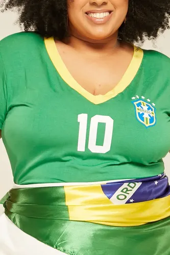 Camisa Feminina Plus Size Brasil Blusa Copa Verde Brasil Gola V Gg