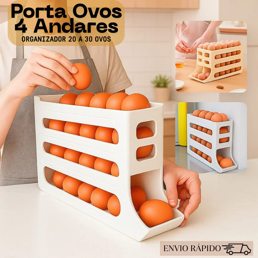 Porta Ovos 4 Andares Rolante em Plástico para Geladeira Organizador 20 a 30 Ovos