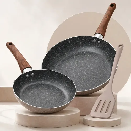 Kit Frigideiras Antiaderente Em Revestimento Cerâmica Nhame 20 E 24cm Com Espátula Para Fogão De Indução E Gás Cinza Granito - Livre Pfoa