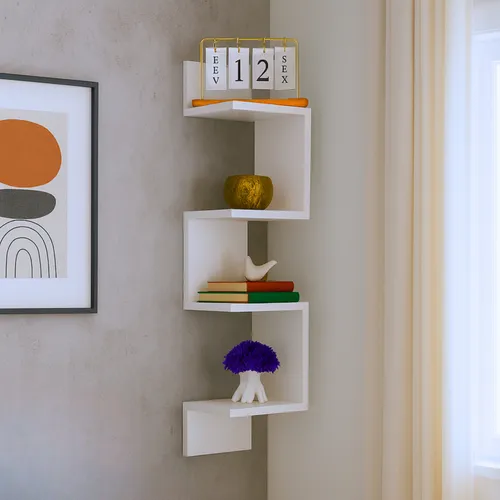 Prateleira Flutuante Nicho De Canto Em Mdf Branco Para Sala E Quarto