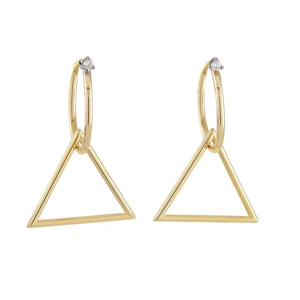 Brincos de ouro amarelo 18K com diamantes - Argola com triângulo - Coleção Simplechic