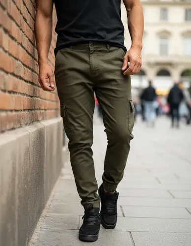 Calça Cargo Jogger Masculina 6 Bolsos Sarja Casual Slim
