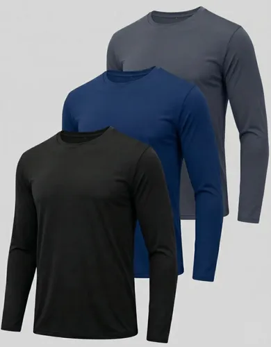 Kit 3 Camiseta Segunda Pele Térmica Proteção Solar Uv Camisa Preto Azul-marinho Cinza-escuro Liso Gg