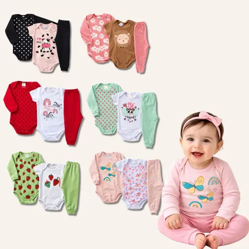 Kit 9 Peças Body Bebê Menina Meia Estação Roupa Bebê Ribana Kit Body Bebê Menina Rn Estampado