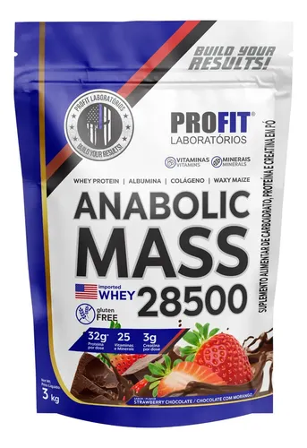 Hipercalórico Anabolic Mass 28500 - 3kg - Profit Labs Sabor Chocolate Com Morango