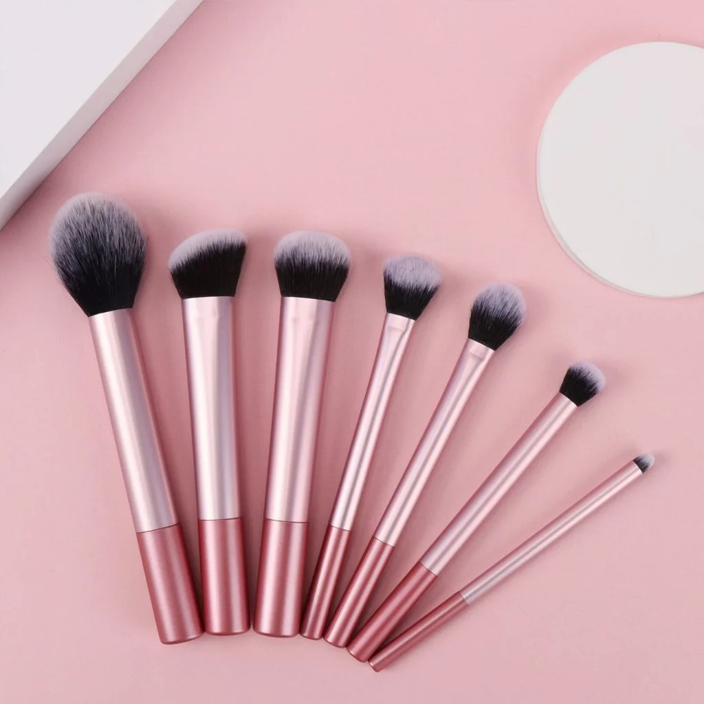 Kit 7 Pincéis de Maquiagem profissional 024-142 ROSA