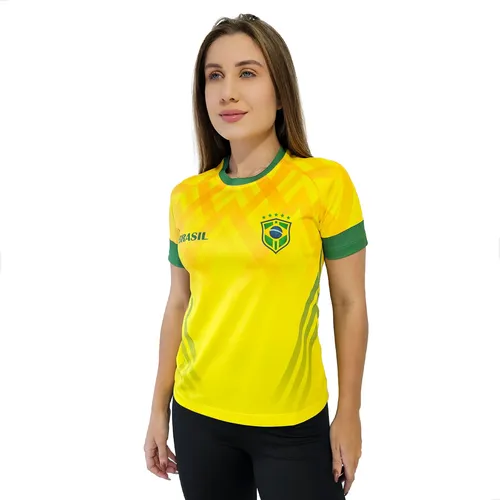 Camisa Dry Feminina Bolldor Brasil Torcedor Babylook Amarelo B35 M