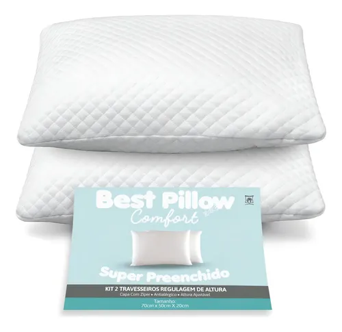 Kit 2 Travesseiros M Casa Altura Regulável 70x50cm Antialérgico Branco