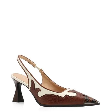 Scarpin - Couro Marrom /Couro Off White/Alt Python Marrom