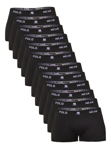 Kit 12 Cuecas Boxer Polo Wear Masculino Microfibra Liso Preto Liso G