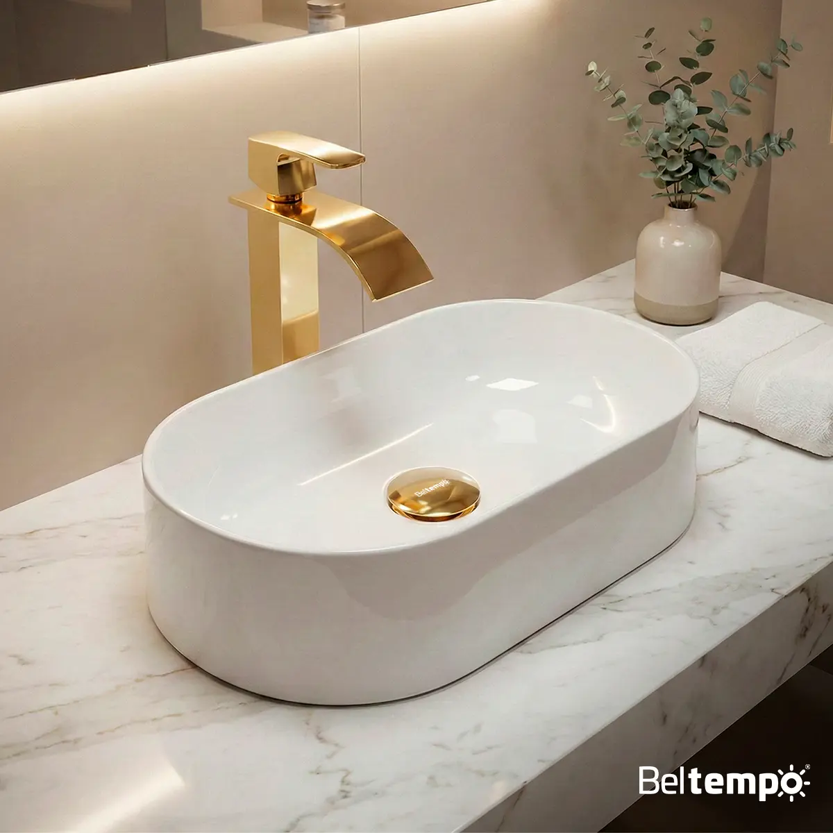 Cuba Pia de Apoio Sobrepor Oval 43x25 Branca Banheiro Lavabo Beltempo BT-2030