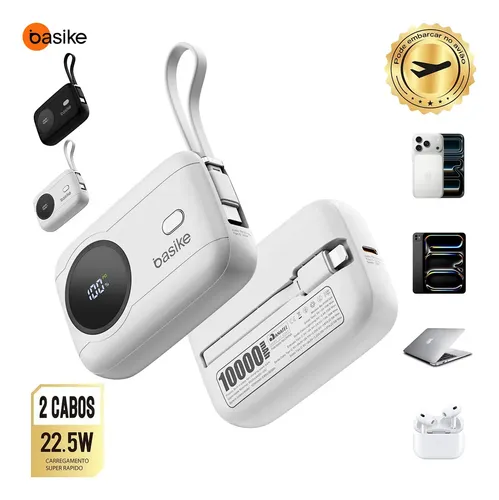 Carregador Basike Ba-pow384 Usb/usb-c Portátil Com Cabo Carregamento Rápida Branco
