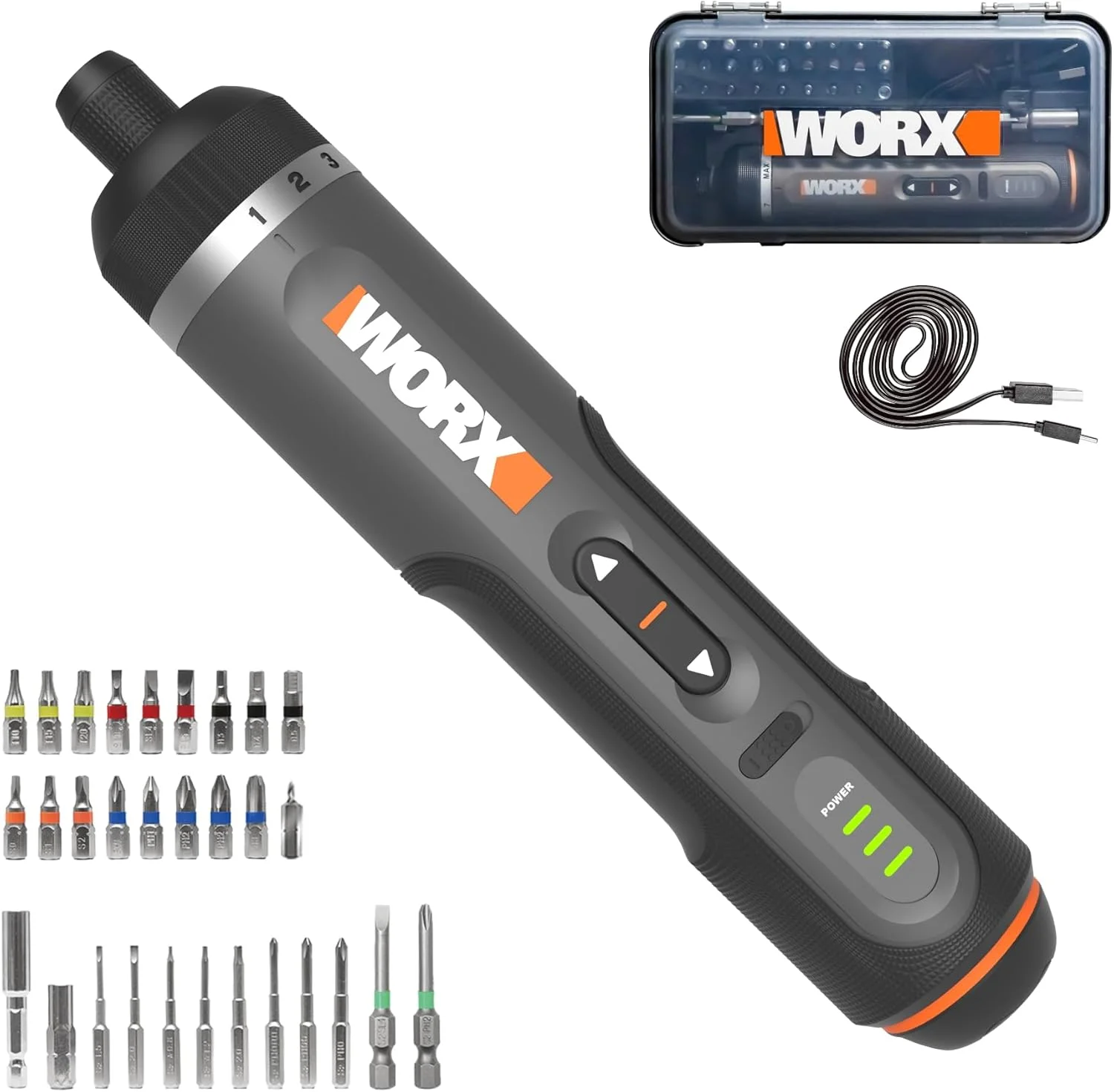 WORX Chave de fenda de lítio 4V Kit de acessórios de 30 peças WX242L