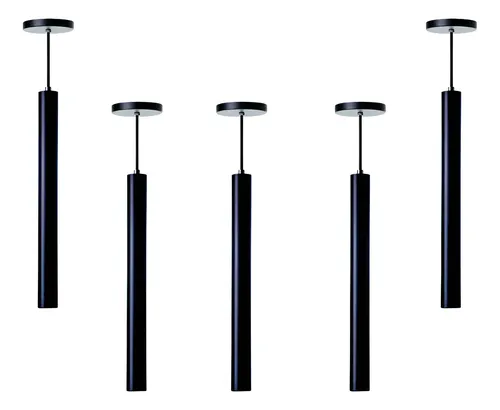Kit 5 Pendentes Tubo Cilindro Alumínio 30cm Decoração Estrutura Preto 127/220v