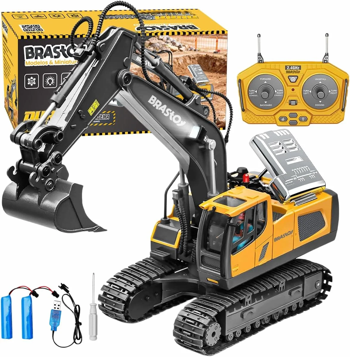STEM Brinquedos Escavadeira de Controle Remoto - Caminhão de Construção de Controle Remoto, Presente para Crianças de 4 a 11 Anos