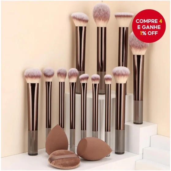 12 Pçs + 3 Esponjas Set Conjunto De Pincéis De Maquiagem Profissional Viagem