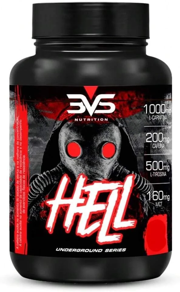 Termogênico Hell 3VS Nutrition · 120 Cápsulas · Cafeína + L-Carnitina + L-Tirosina + Picolinato de Cromo + TCM · Energia e Disposição para Treinos Intensos