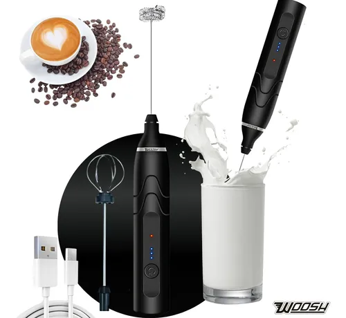 Mixer Elétrico Portátil 2 Em 1 Recarregável Potente Misturador De Bebidas E Ovos 3 Velocidades Usb Batedor E Fue Fouet Marca Woosh Preto