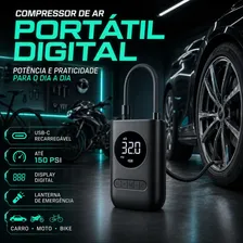 Compressor De Ar Portátil Digital Bhcases 80w Usb-c Para Carro Moto Bike Preto 127/220v 60 Hz Monofásica