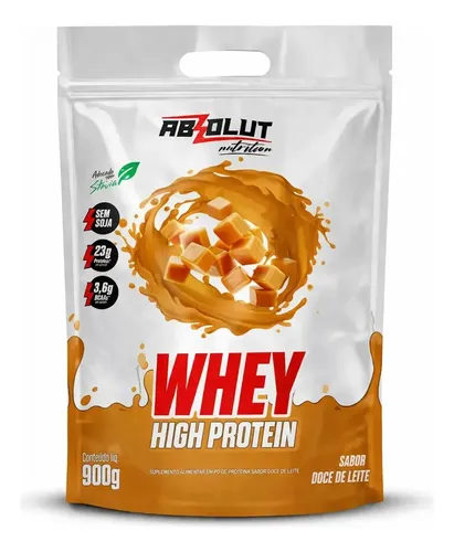 Whey Protein Concentrado High Protein Pouch 900g Doce De Leite - Absolut Nutrition - Ganho De Massa Muscular Hipertrofia