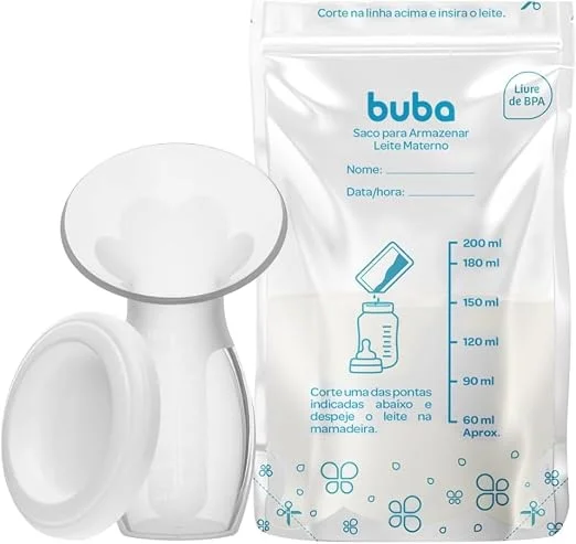 Kit Coletor De Leite Materno Em Silicone + Saco Para Armazenar Leite Materno Branco