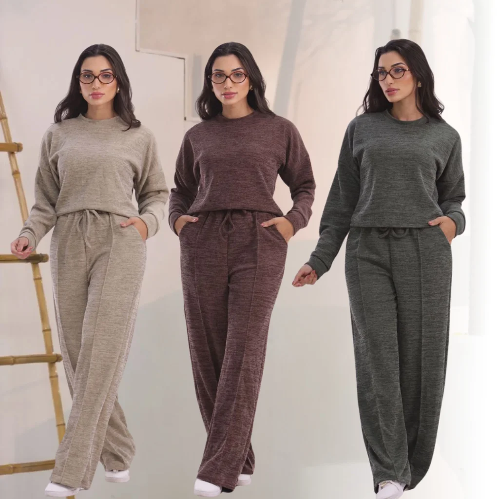 Conjunto Feminino Malha Ribi – Blusa Manga Longa + Calça Pantalona com Bolsos