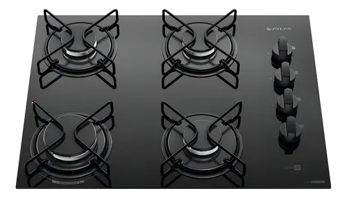Cooktop 4 Bocas Atlas Agile Up Mesa Vidro Mega Chama Bivolt Preto