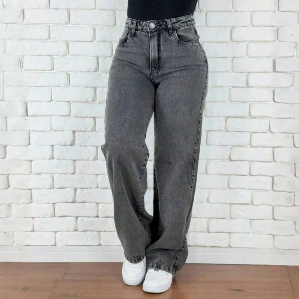 Calça Jeans Feminina Wide Leg Premium Cintura Alta Levanta Bumbum