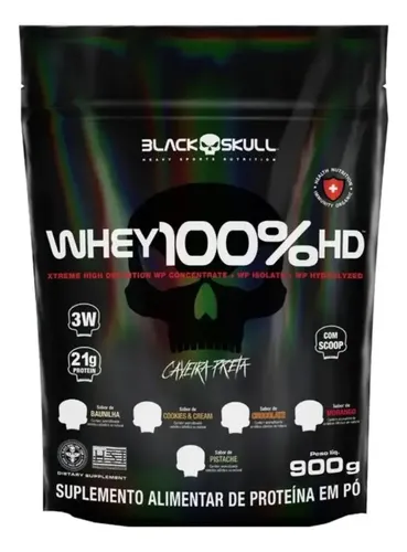 Whey Protein 100% Hd Black Skull Para Músculos Sabor Pistache 900g