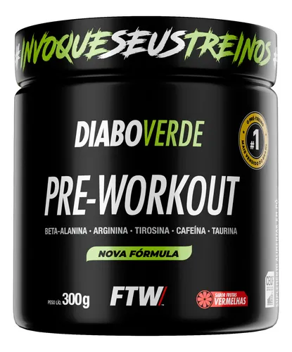 Pré Treino Pre Workout Diabo Verde Pote 300g Sabor Frutas Vermelhas Ftw