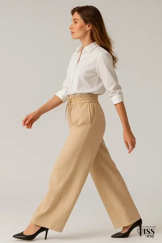 Calça Feminina Alfaiataria Wide Leg Social Pantalona Bege P