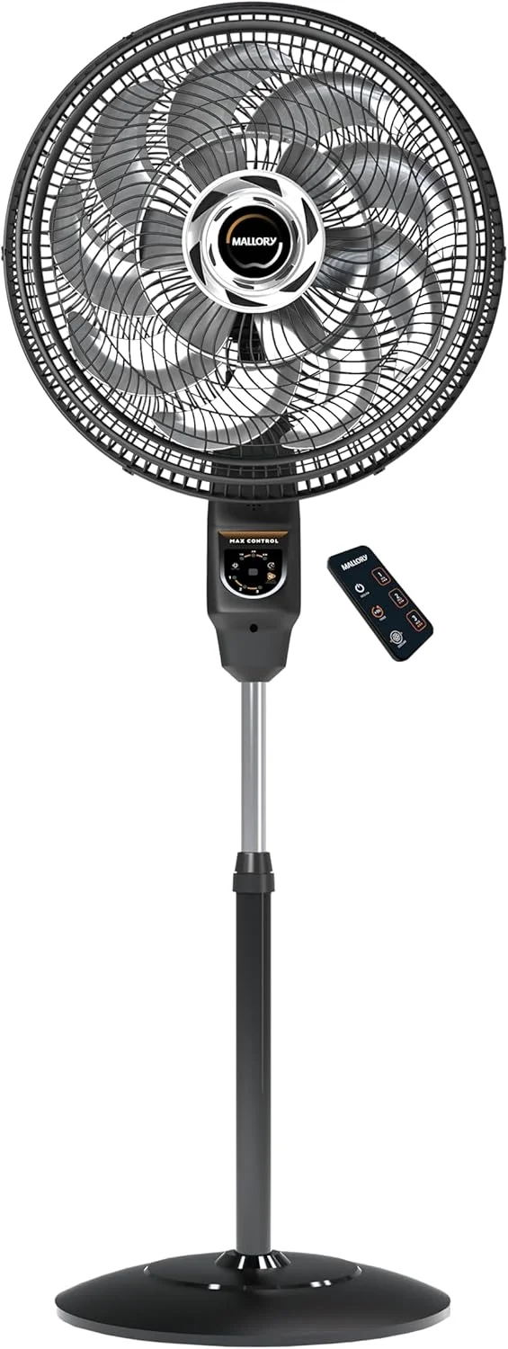 Ventilador de Coluna Mallory Max Control Com Controle Remoto 140W, Silencioso, Com Hélice de15 pás, Grade Especial em Sistema TS, Máxima Vazão e Mínimo Ruído - PR-GR - 220V