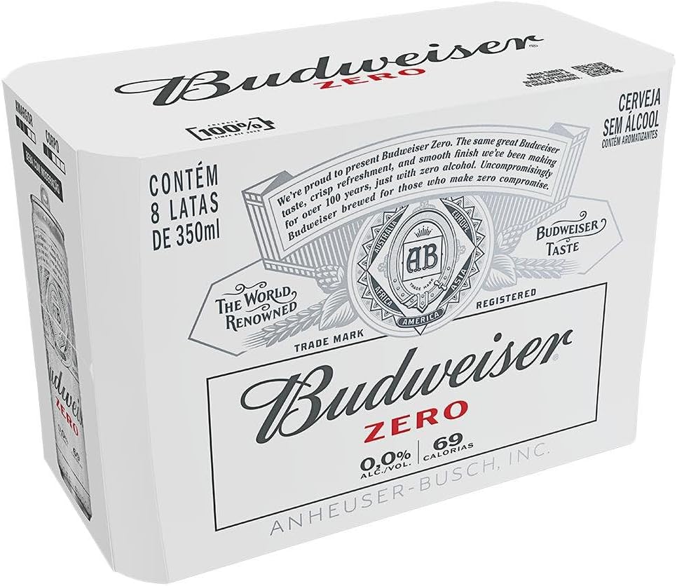 Pack Cerveja Budweiser Zero Álcool, 350ml, Lata - 8 unidades