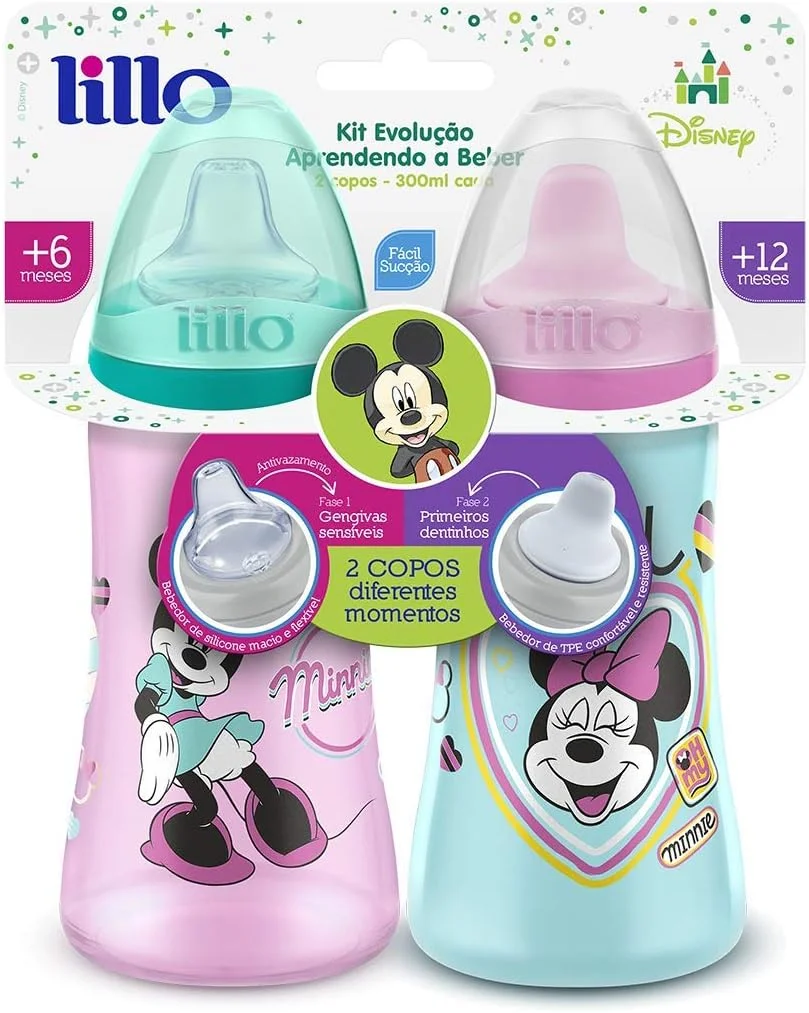 Lillo Kit 2 Copos Colors Bico De Silicone Disney Minnie Rosa