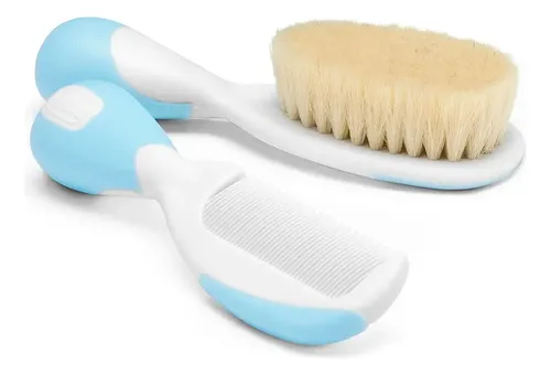 Kit Escova E Pente De Cerdas Naturais Cor Azul - Chicco Azul Azul-celeste