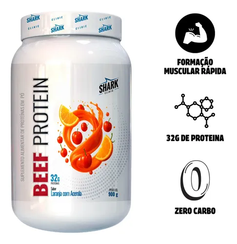 Whey Beef Protein Zero Lac Da Shark Pro Sabor Laranja Com Acerola 900g