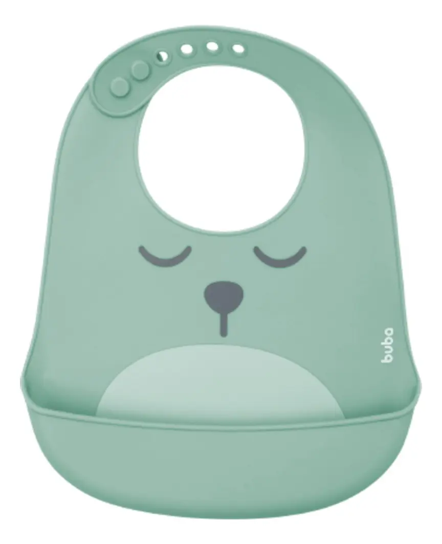 Babador Em Silicone Com Pega-migalhas Verde Gumy Buba Verde-claro