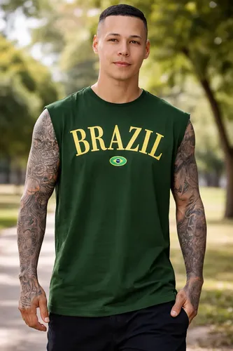 Camiseta Regata Oversized Brasil Copa Mundo Torcedor Malha Verde Militar Brazil M