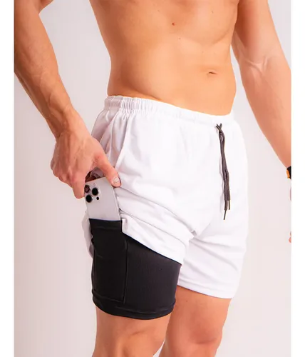 Bermuda 2 Em 1 Short Duplo Masculino Academia Corrida Treino Branco Gg