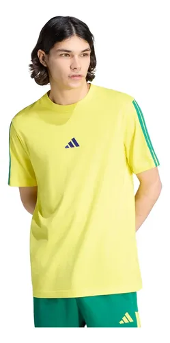 Camiseta adidas Essentials Três Listras Malha Simples Mascul Amarelo/azul M